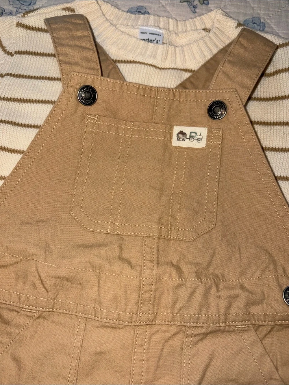 Carter's Tan Overalls with Cream Striped Sweater
